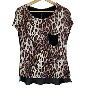 KAREN MILLEN Mixed Media Leopard Print Short Sleeve Tee, Size UK 8 or US Small